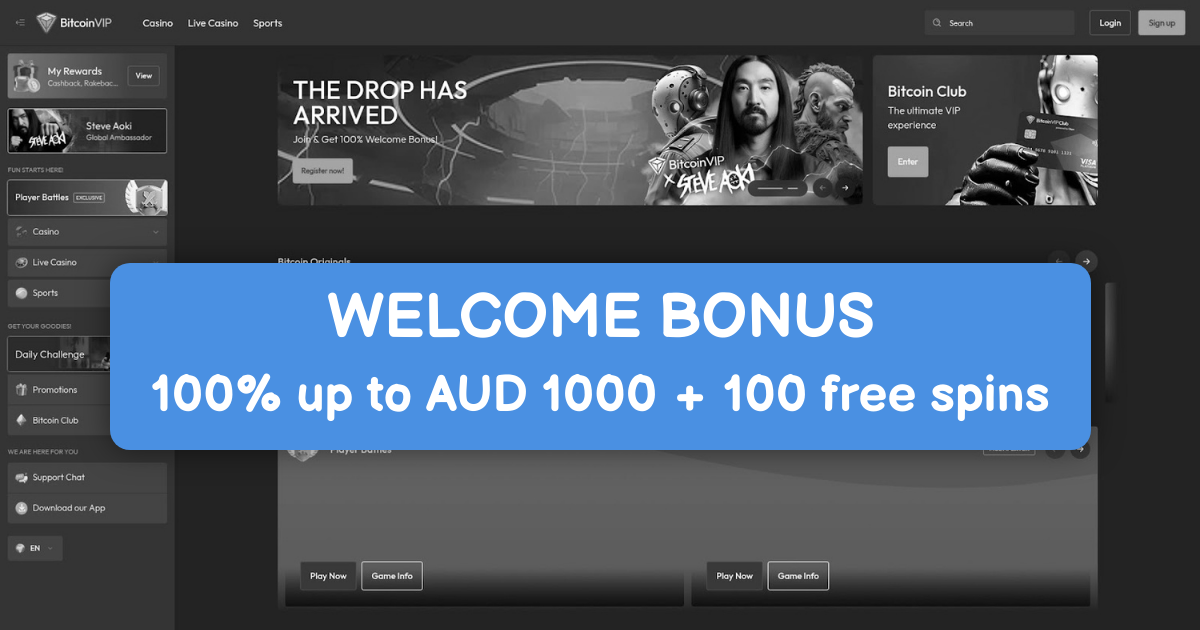 BitcoinVIP Casino welcome bonus